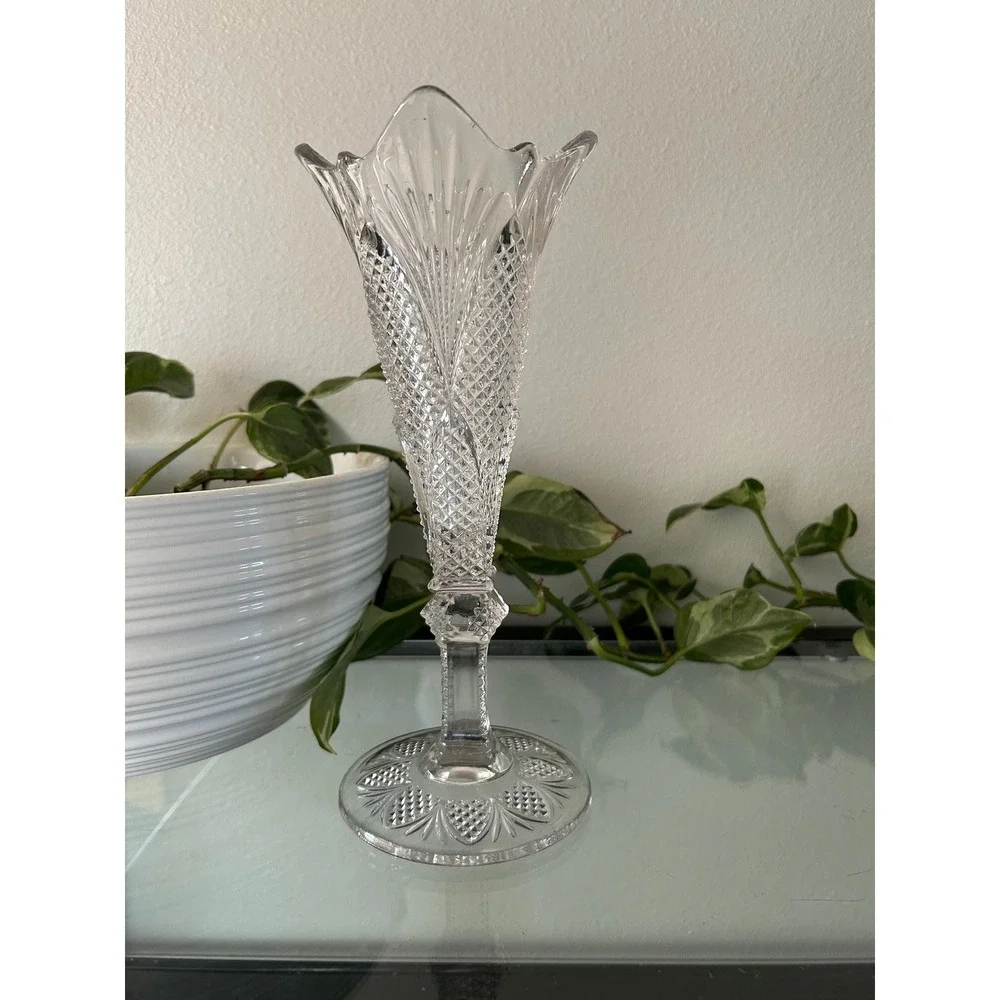 Bryce‎ Brothers EAPG Pineapple Pattern Trumpet Vase - Victorian Glass